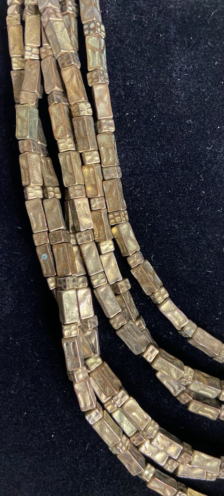 Chico’s Multi Strand Necklace Textured Gold Tone Bar Beads