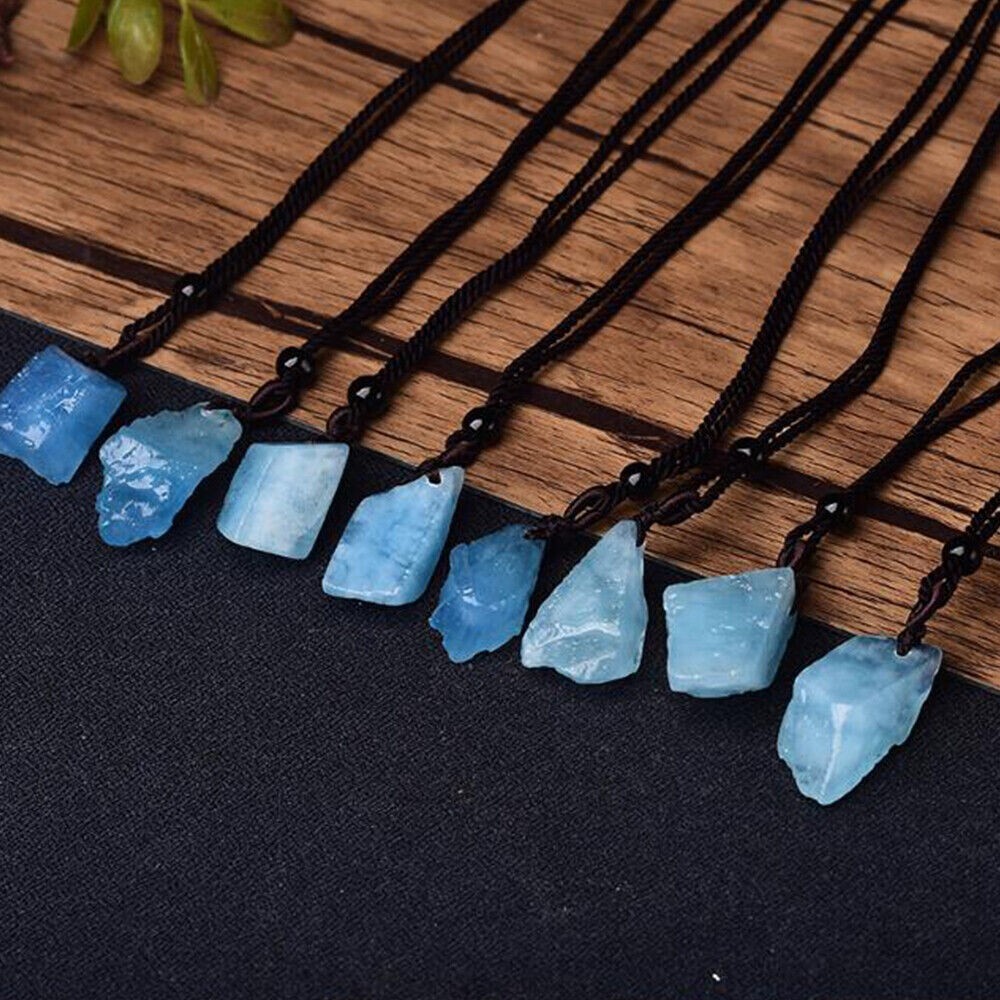 Raw Aquamarine Crystal Pendant Healing Reiki Protection Women Men Necklace Gifts