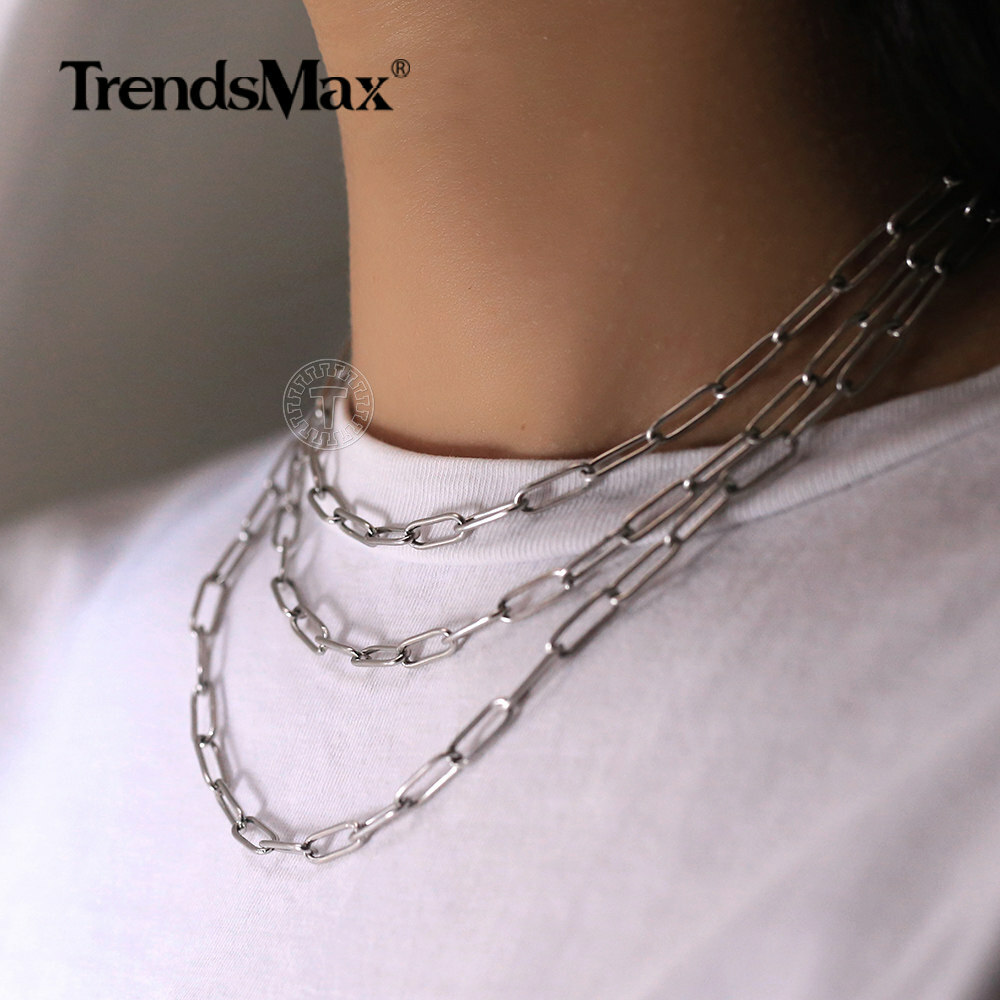 4MM Stainless Steel Silver Italian Paperclip Rolo Chain Necklace Choker 16-20″