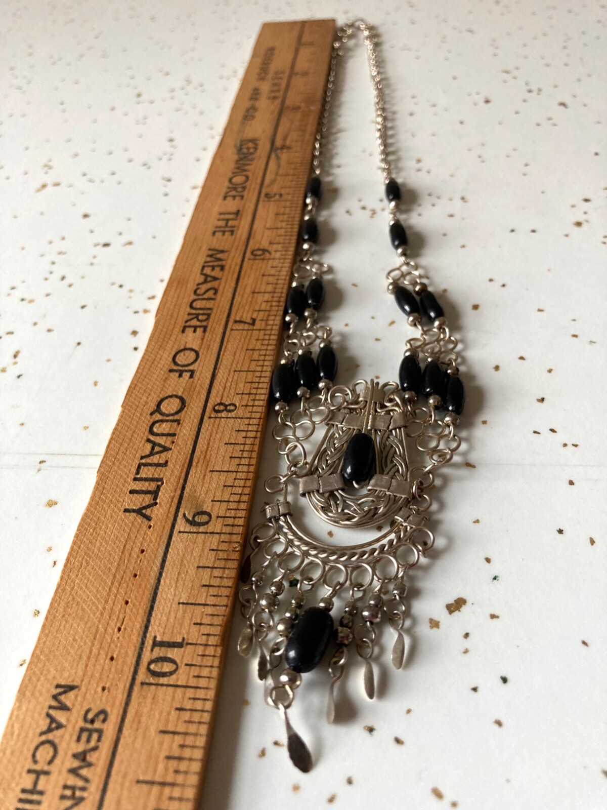 New Handmade Peruvian Alpaca Silver Black Beaded Chocker Necklace 17″ Long