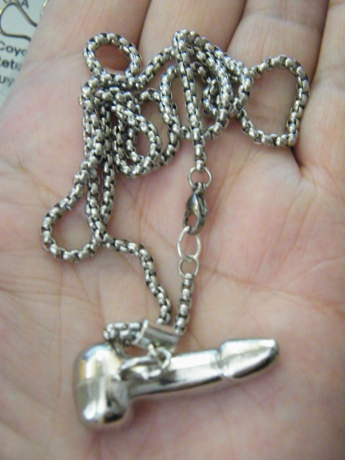 BIG PENIS Necklace Silver Dick Charm Males Junk Gay Party Gift 22″ Box Chain NEW
