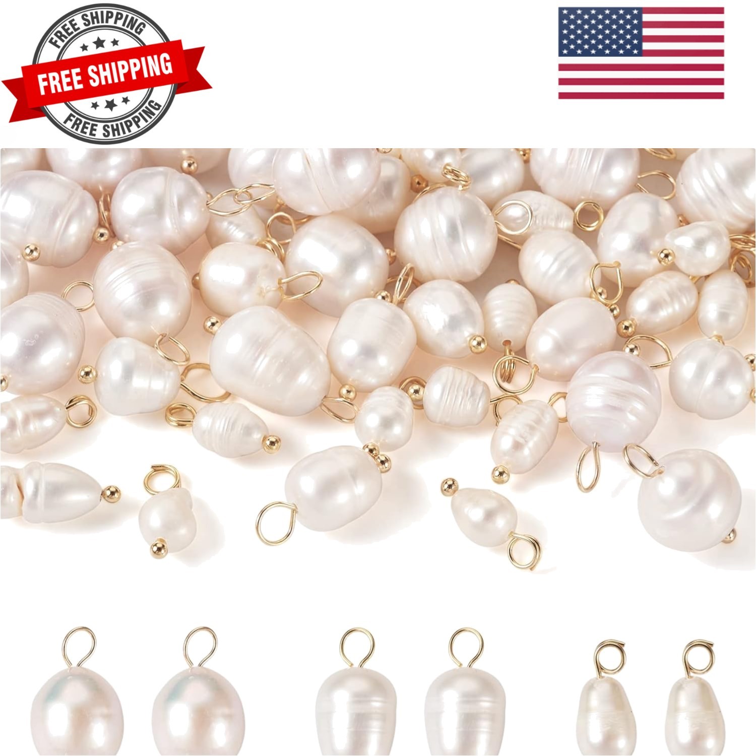 60Pcs 13-17mm Natural Freshwater Cultured Pearl Pendants White Rice Oval Pear…