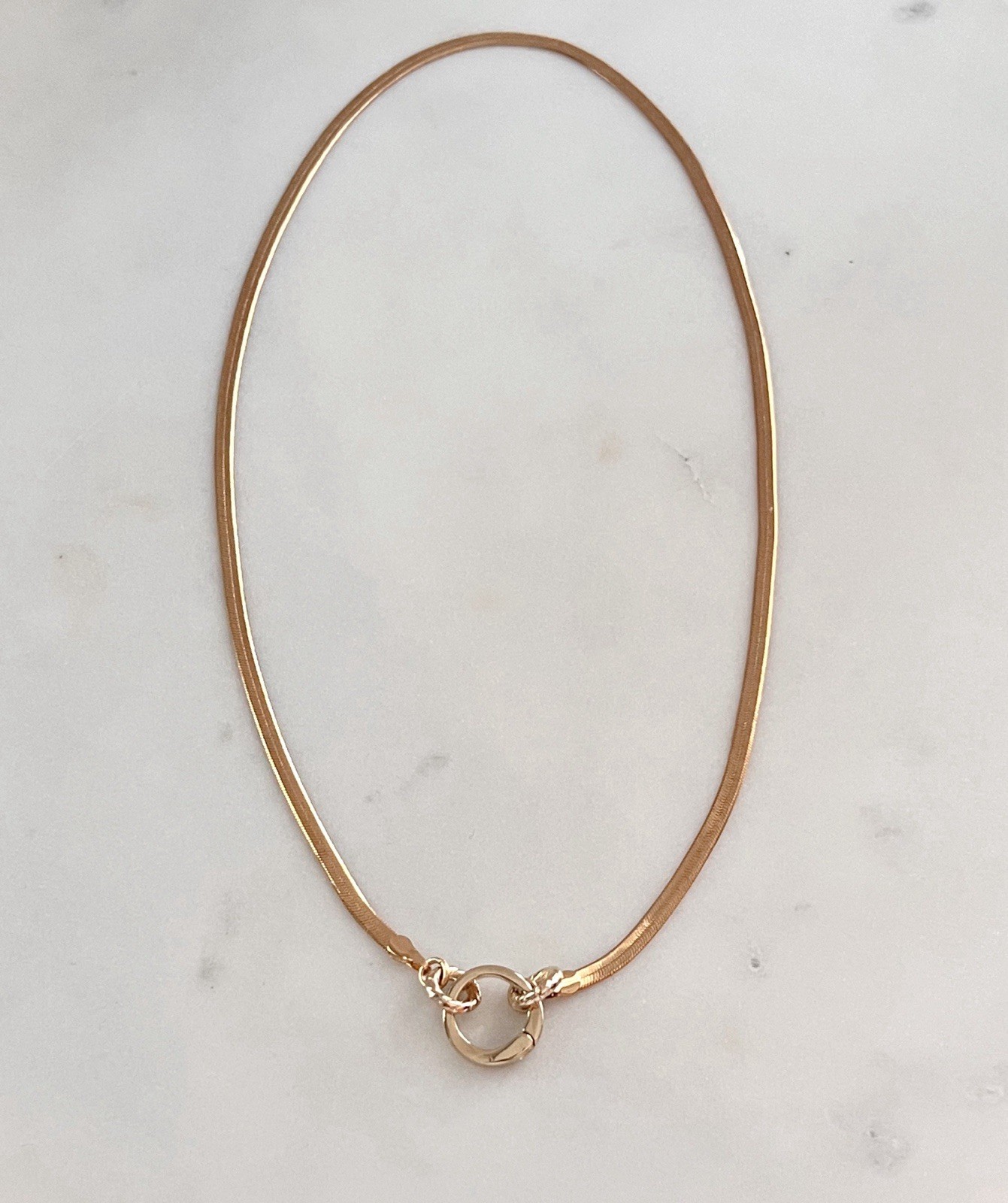 Gold Carabiner Necklace Charm Keeper Necklace Flat Herringbone Chain Necklace