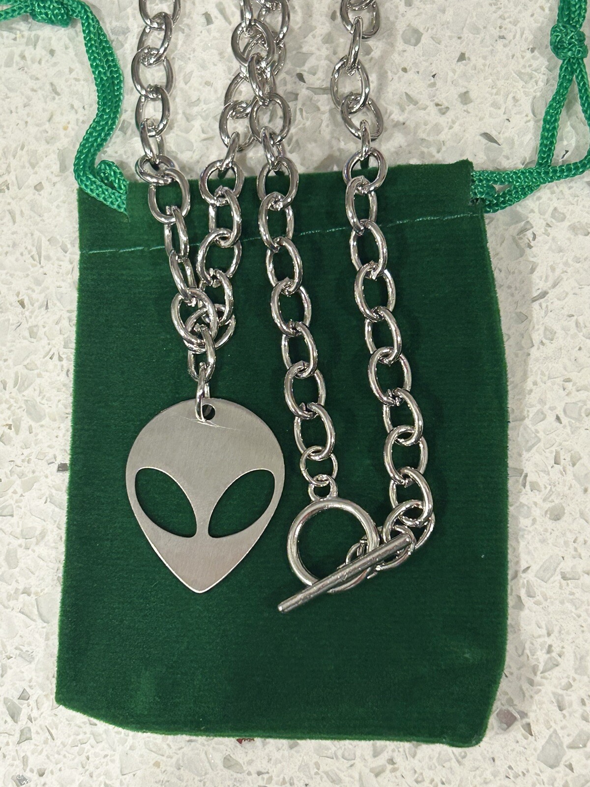 Aurora Jewelry Thick 18” Alloy Chain with Stainless Steel Alien Pendant
