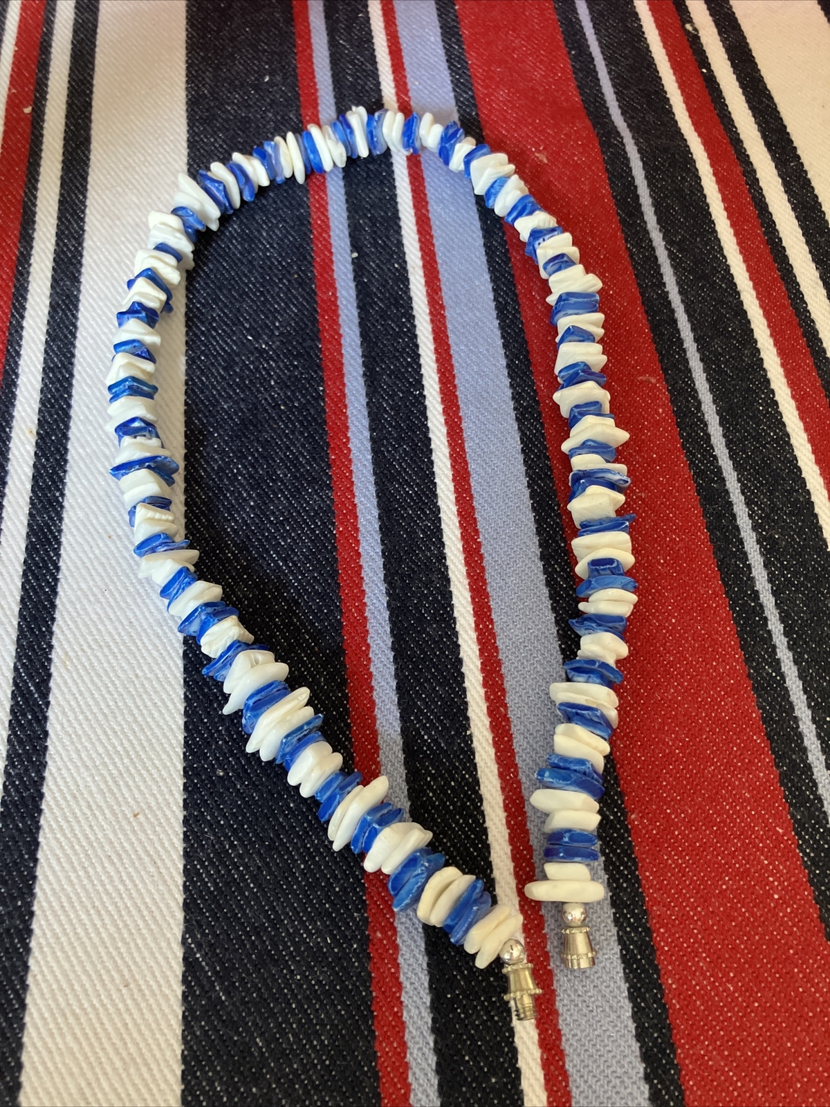 Adult Unisex Blue & White Puka Bead Necklace From Hawaii