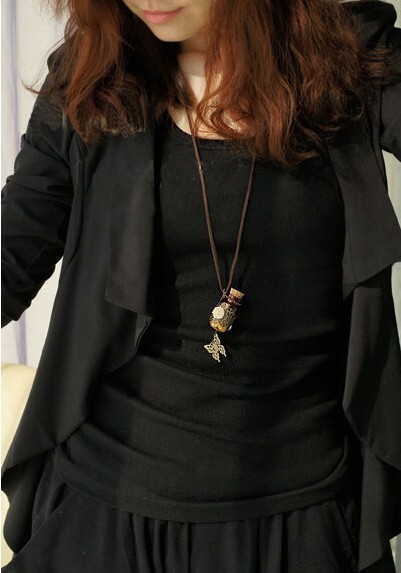 Wishing Little Retro Bottle Auspicious Pendant Butterflower Long Train Necklace