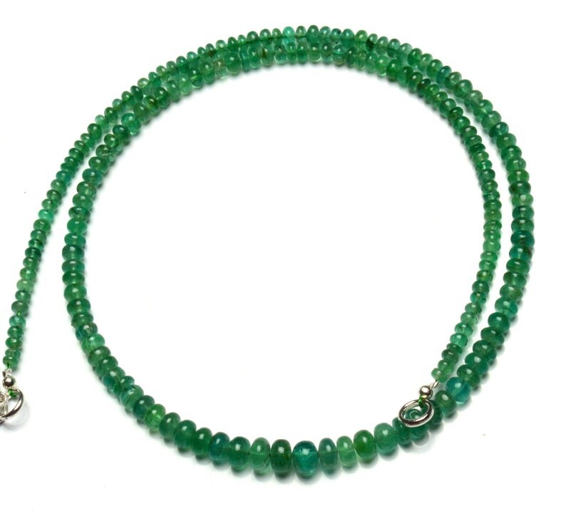 Natural Russian Emerald Smooth Rondelle Gemstone 4-6mm Bead Necklace 24″ Gift