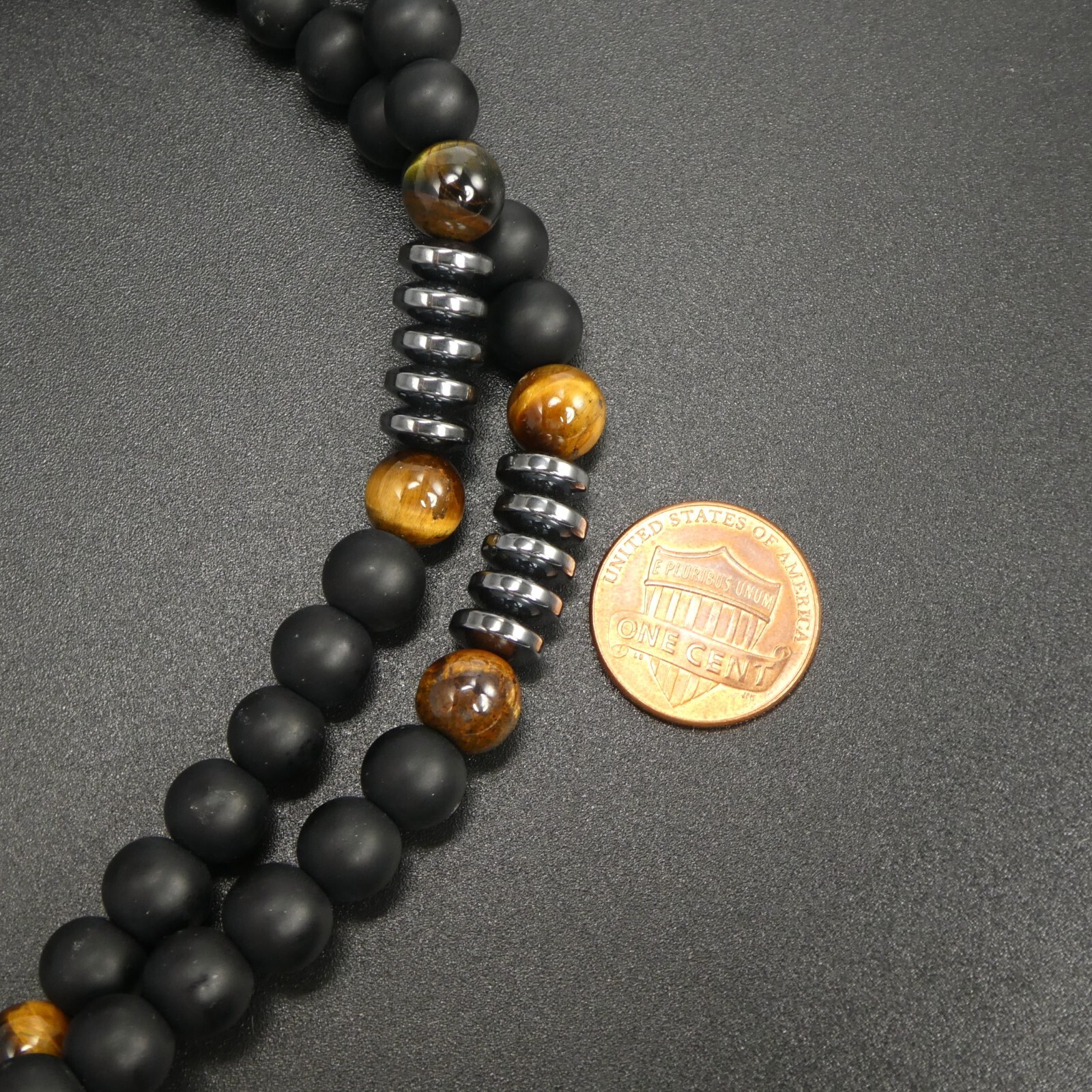 Tiger Eye Matte Black Onyx Hematite Arrowhead Pendant 29″ Long Necklace Man Gift