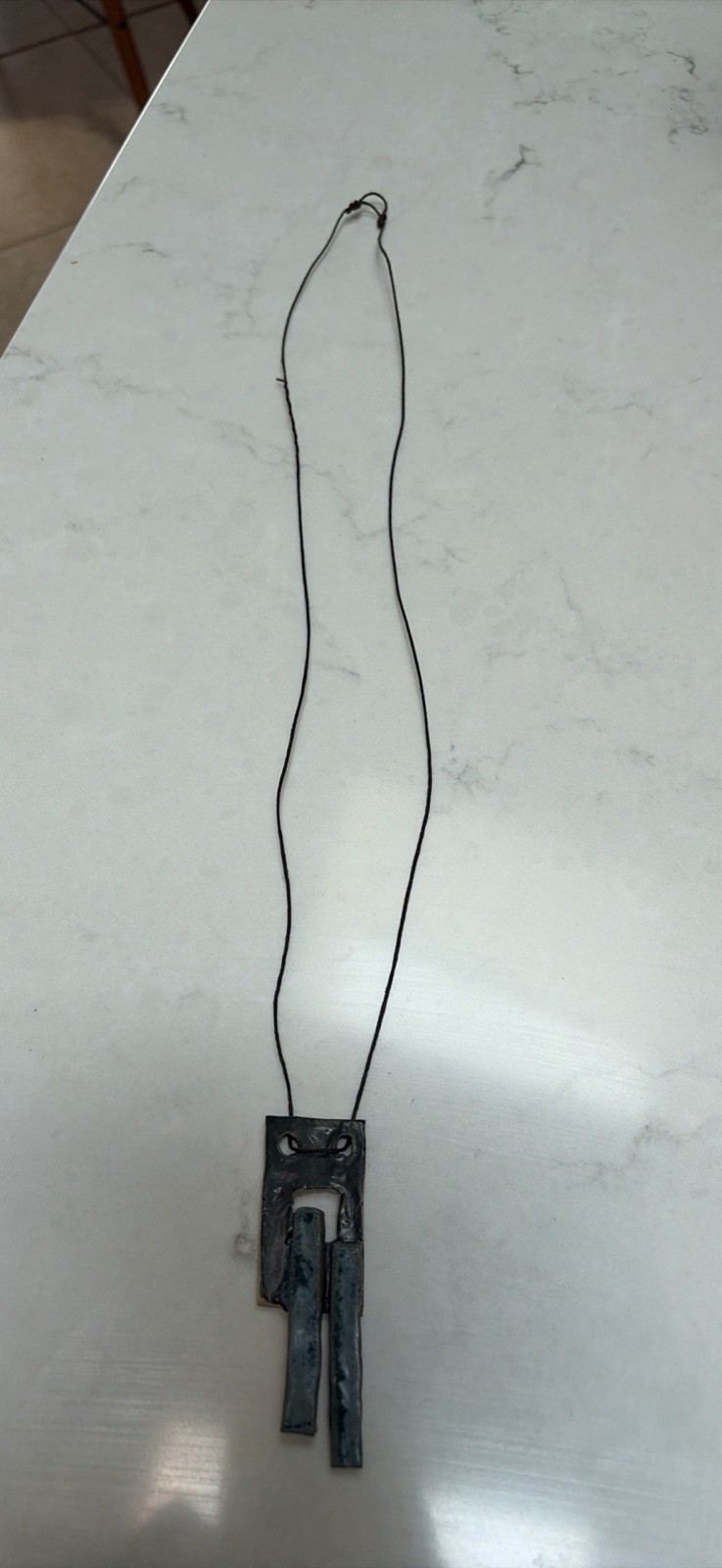 Silver Tone Metal Abstract Asymmetrical Charm Pendant Necklace Black Cord