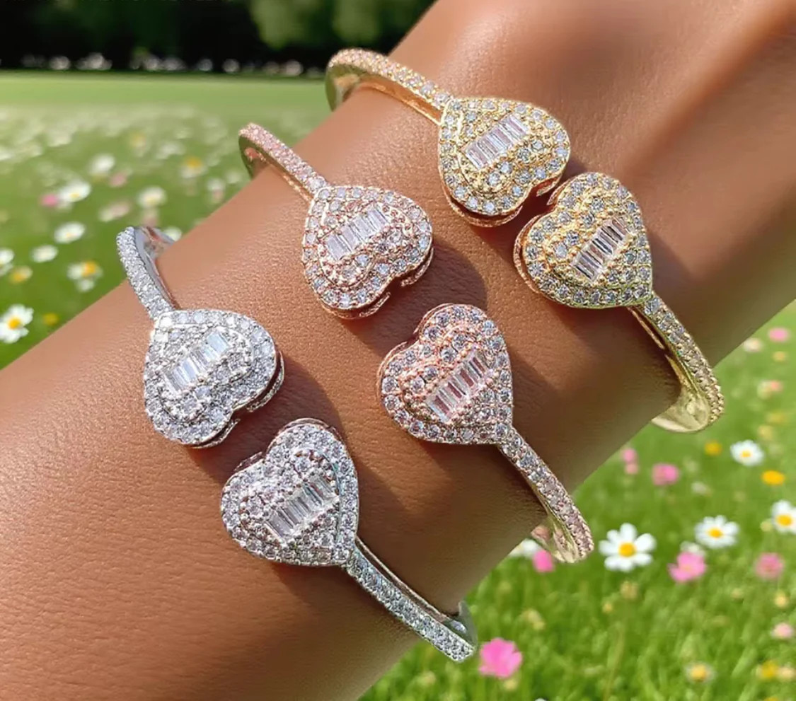 open heart bangle bracelet Baguette heart cuff bracelet,O