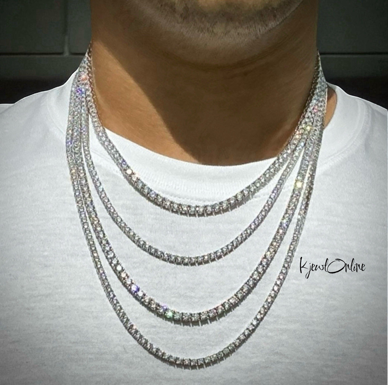 Solid 925 Sterling Silver 3mm-4mm 16”/18”/20” Iced CZ Hip Hop Tennis Necklace