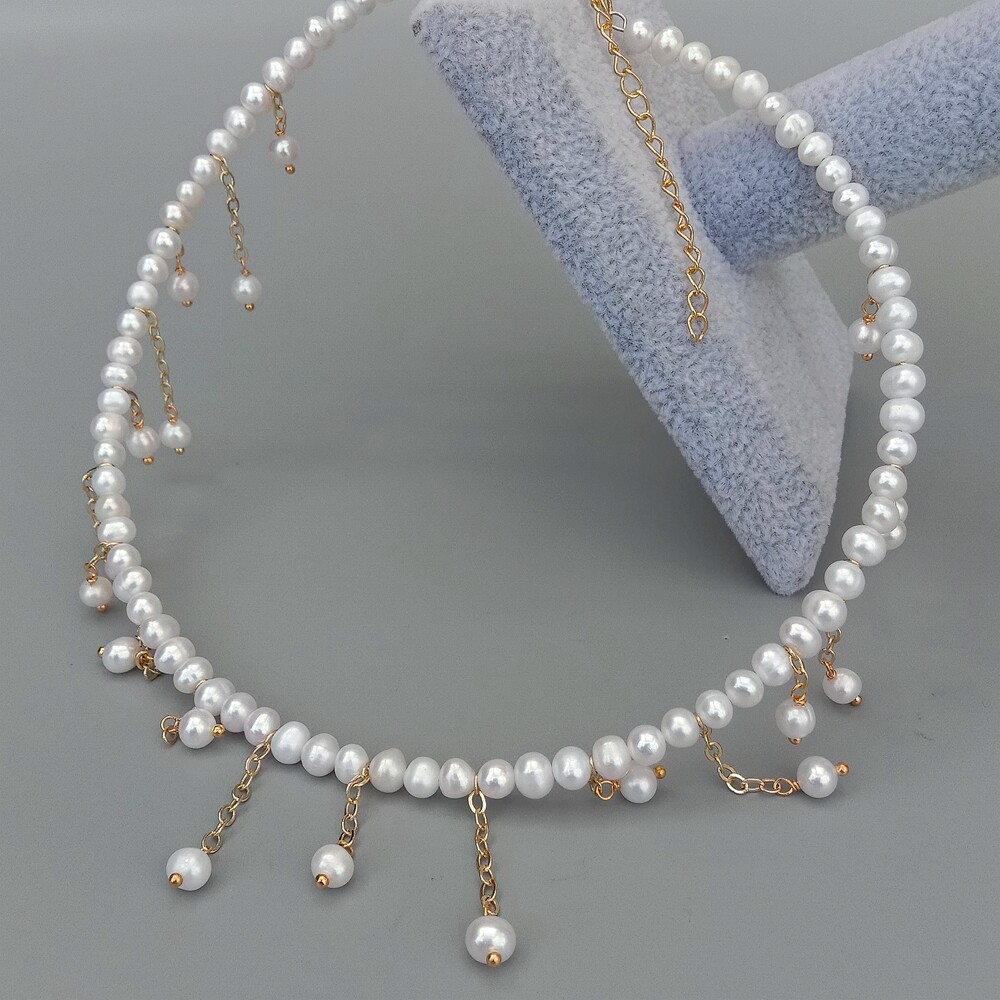 Freshwater Cultured White Pearl Choker Necklace 17″