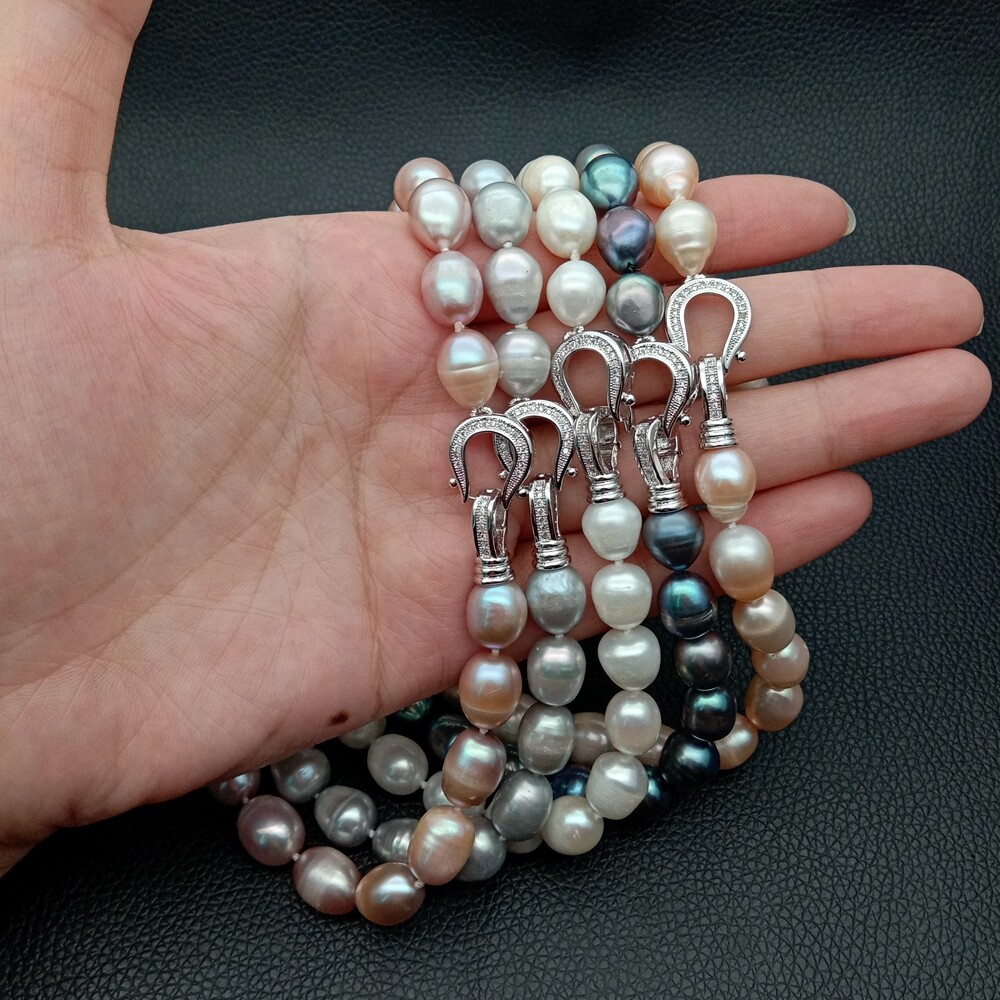 17″ 10mmx12mm White Black Gray Pink Purple Rice Freshwater pearl Necklace