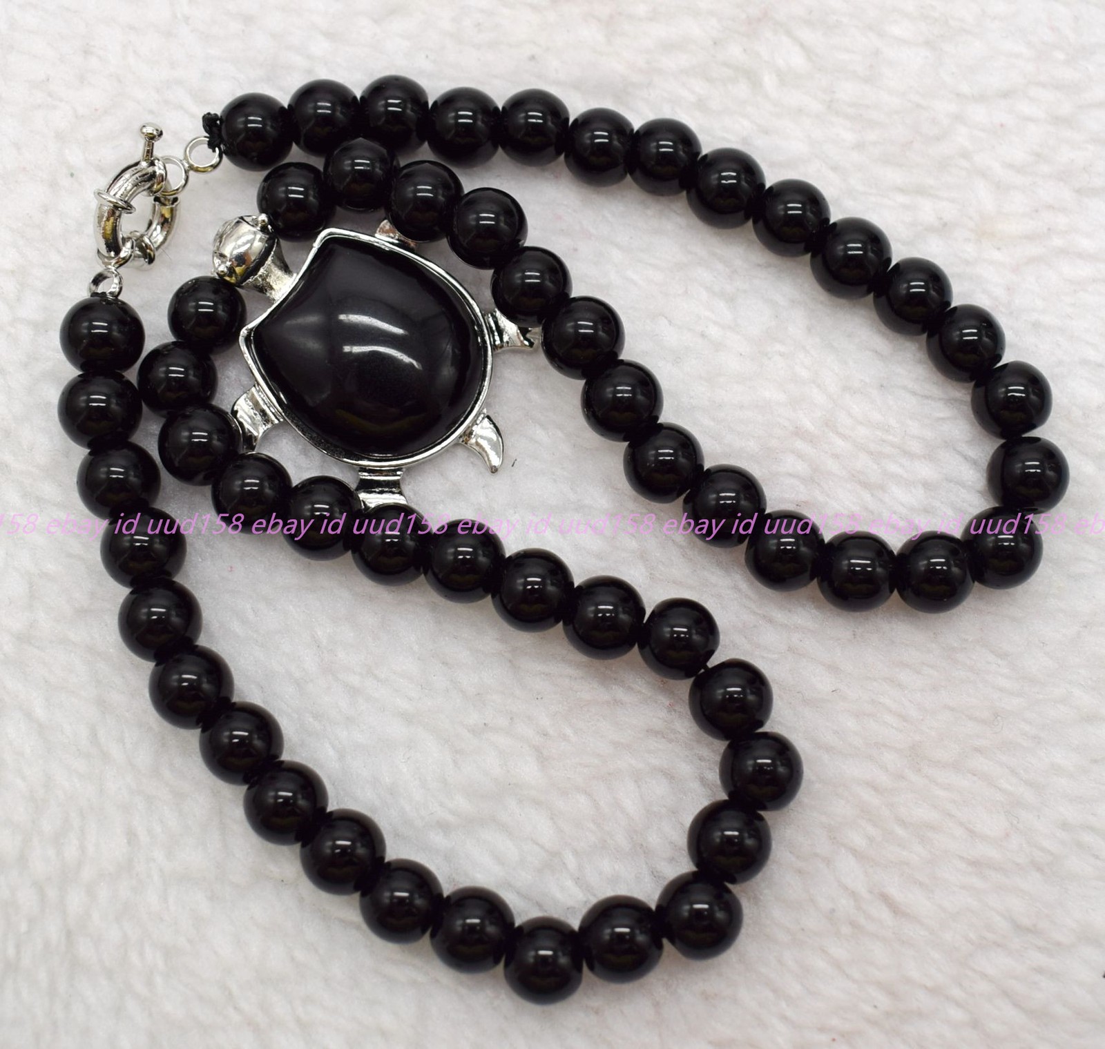 Natural 6/8/10/12mm Black Agate Tortoise Round Beads Pendant Necklace 16-28in