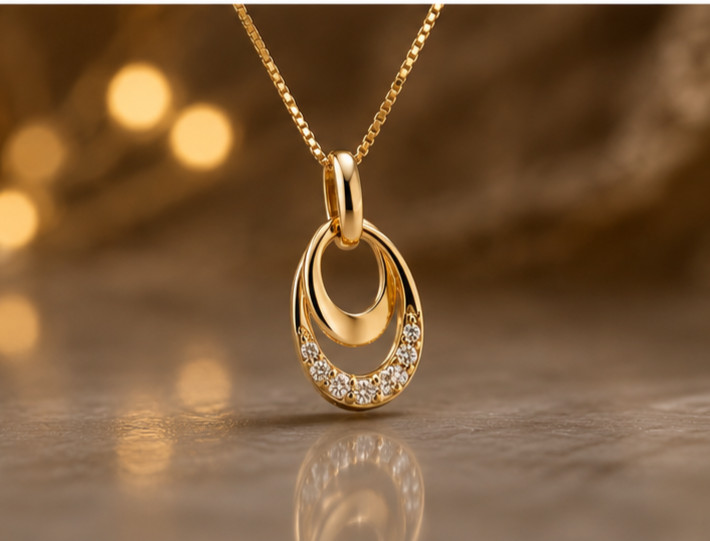 1.00Ct Round Cut Moissanite VVS1 3-Stone Pendant Necklace 14K Yellow Gold Plated