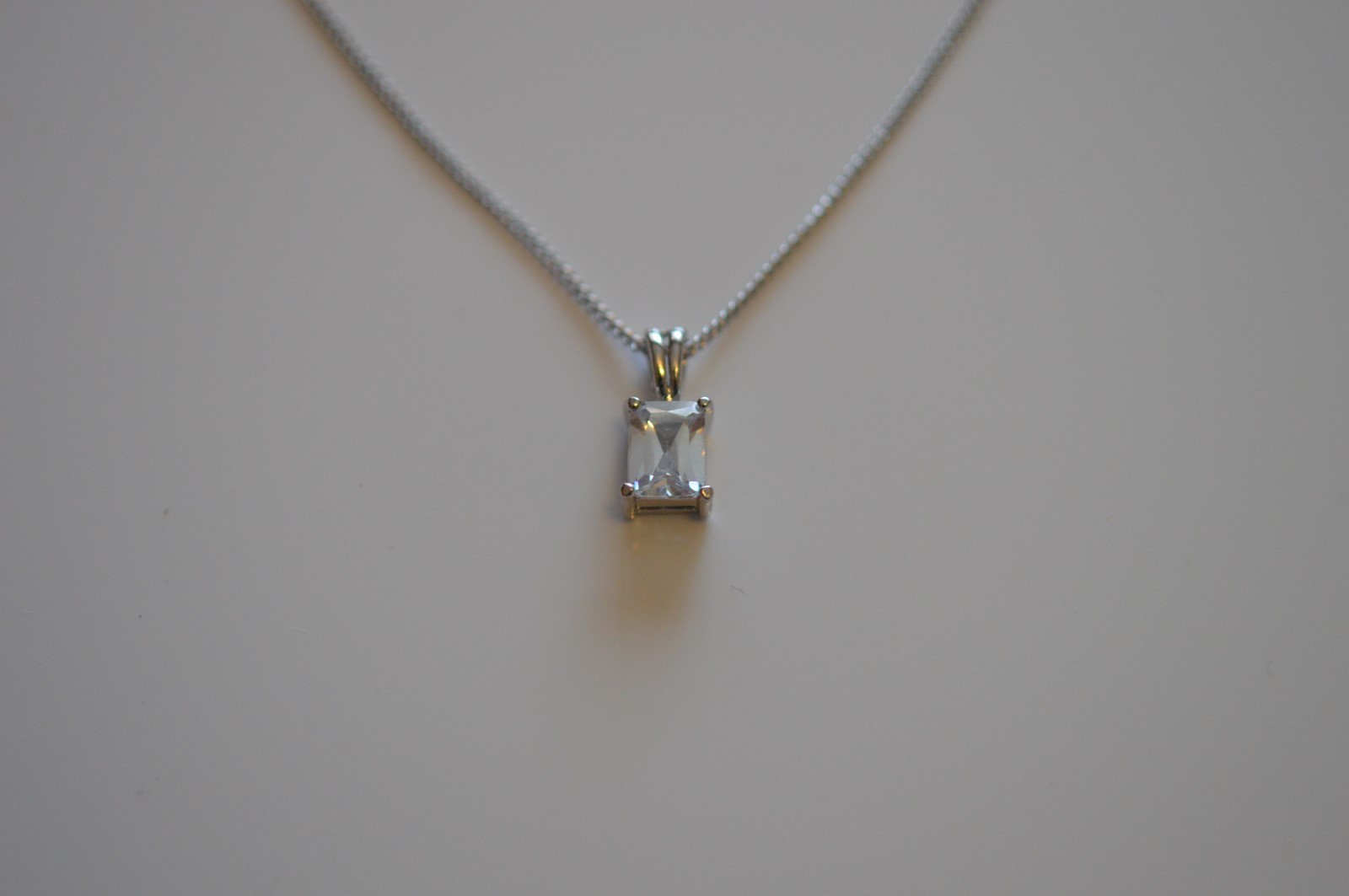 New Emerald Cut Cubic Zirconia Pendant Necklace Chain 18″ CZ 1.00 cttw