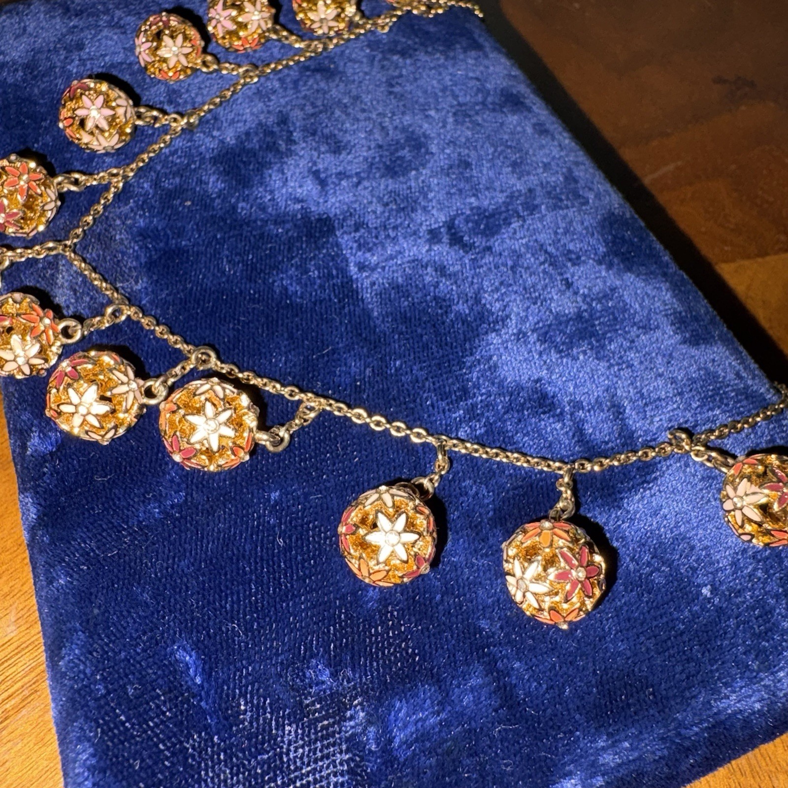 Kate Spade New York Wallflower Ball Necklace Pink/ gold Filigree Adjustable 20”