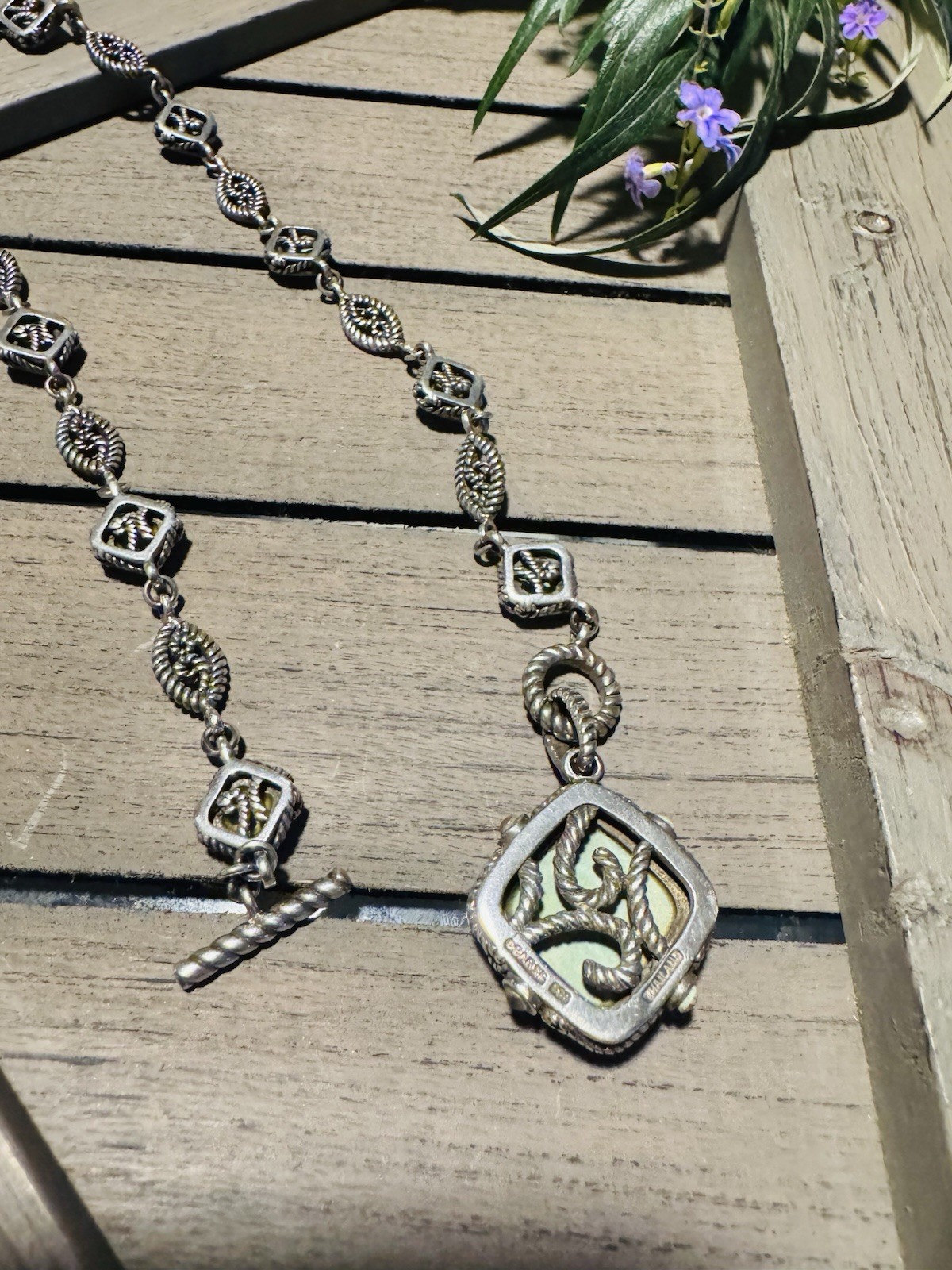 Vintage BARSE 925 Sterling Silver (62g) & Natural Light Green Turquoise Necklace
