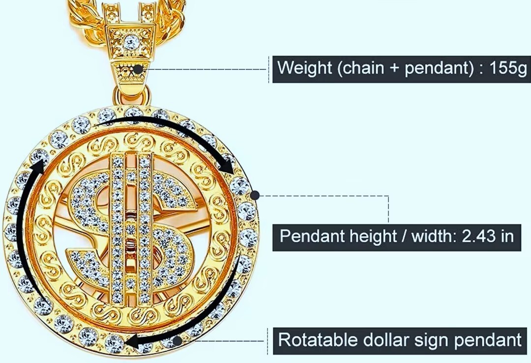 Gold Spinning Dollar Sign Pendant Necklace
