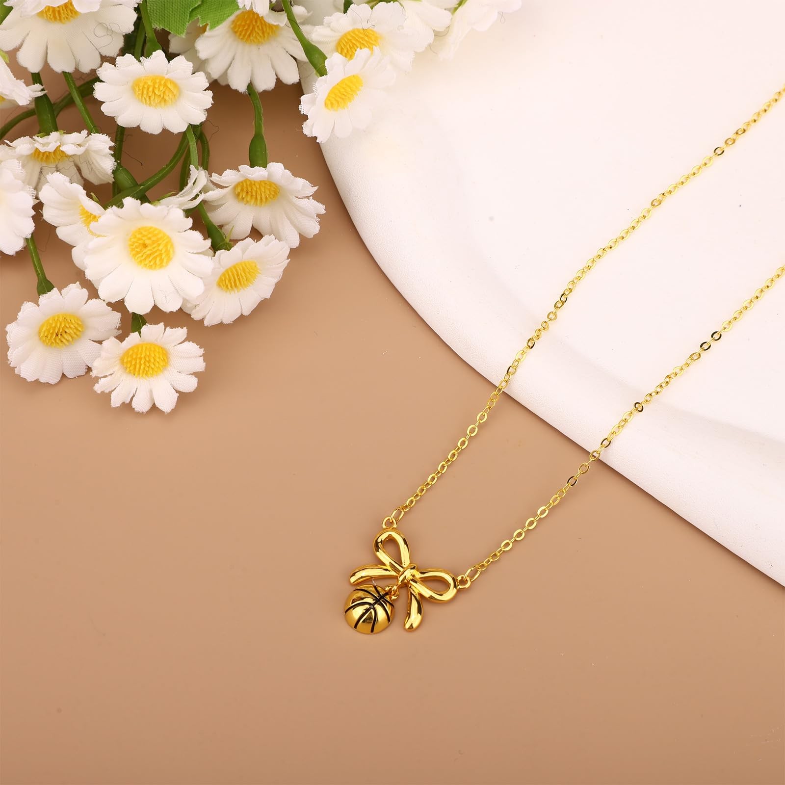 Mikovivi Basketball Necklaces, 40+5cm/16+2in Adjustable Bow Medium, gold-tone