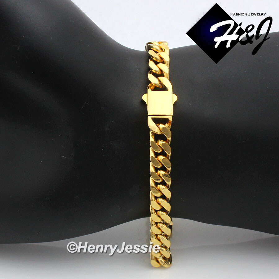 16″-40″MEN Stainless Steel 7/10/12mm Gold Plated Miami Cuban Curb Necklace*GN166