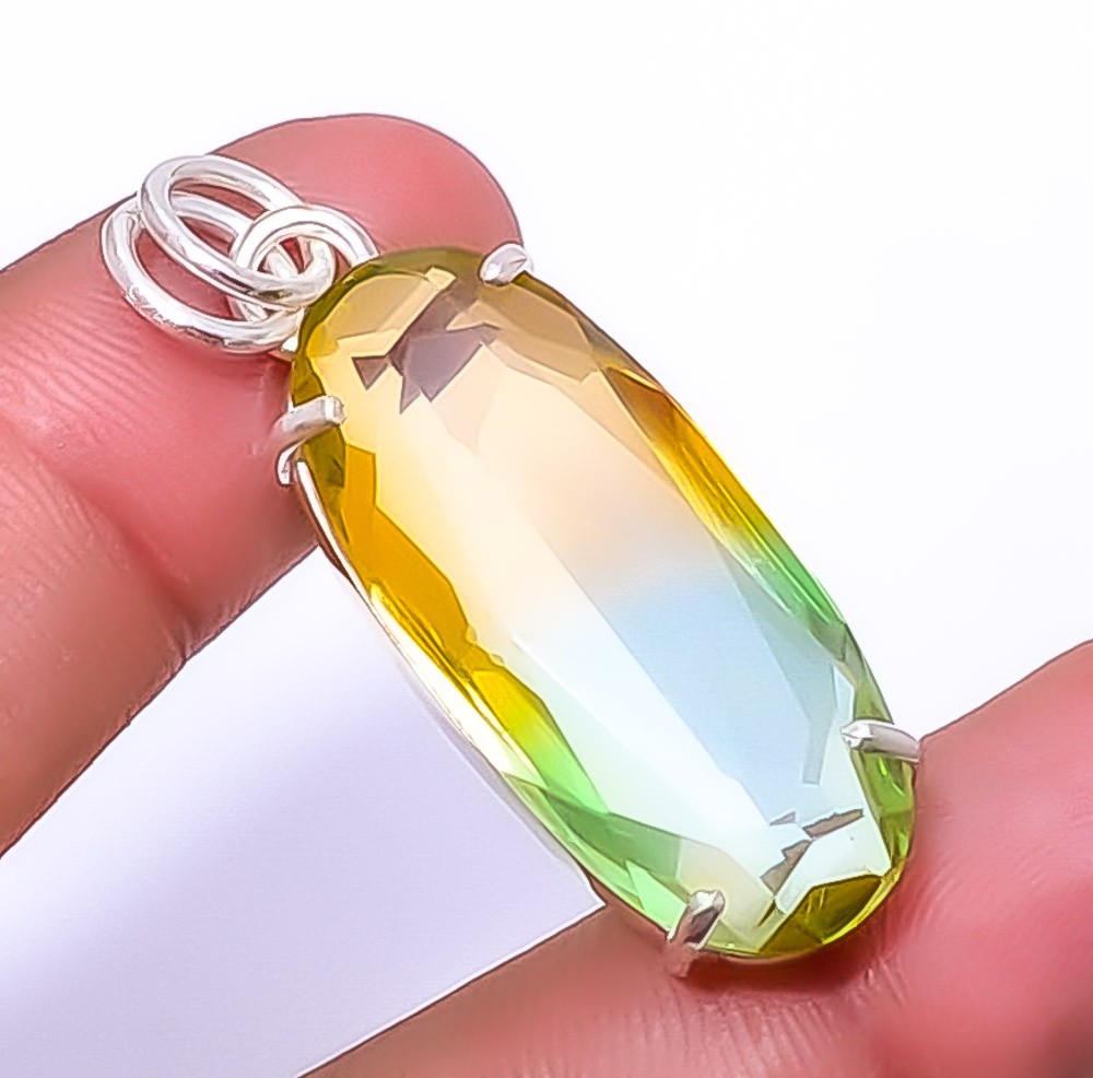 Bi Color Tourmaline Gemstone 925 Sterling Silver Pendant 1.95″ P7372-58