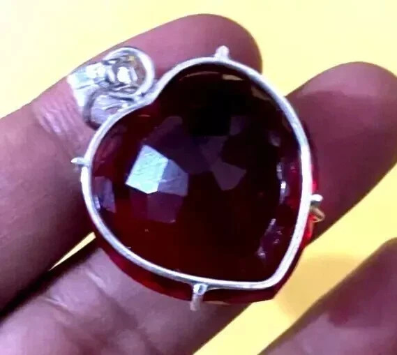 45.70Ct Flawless Heart Cut Red Topaz Pendant Sliver Jewelry Gemstone With Chain