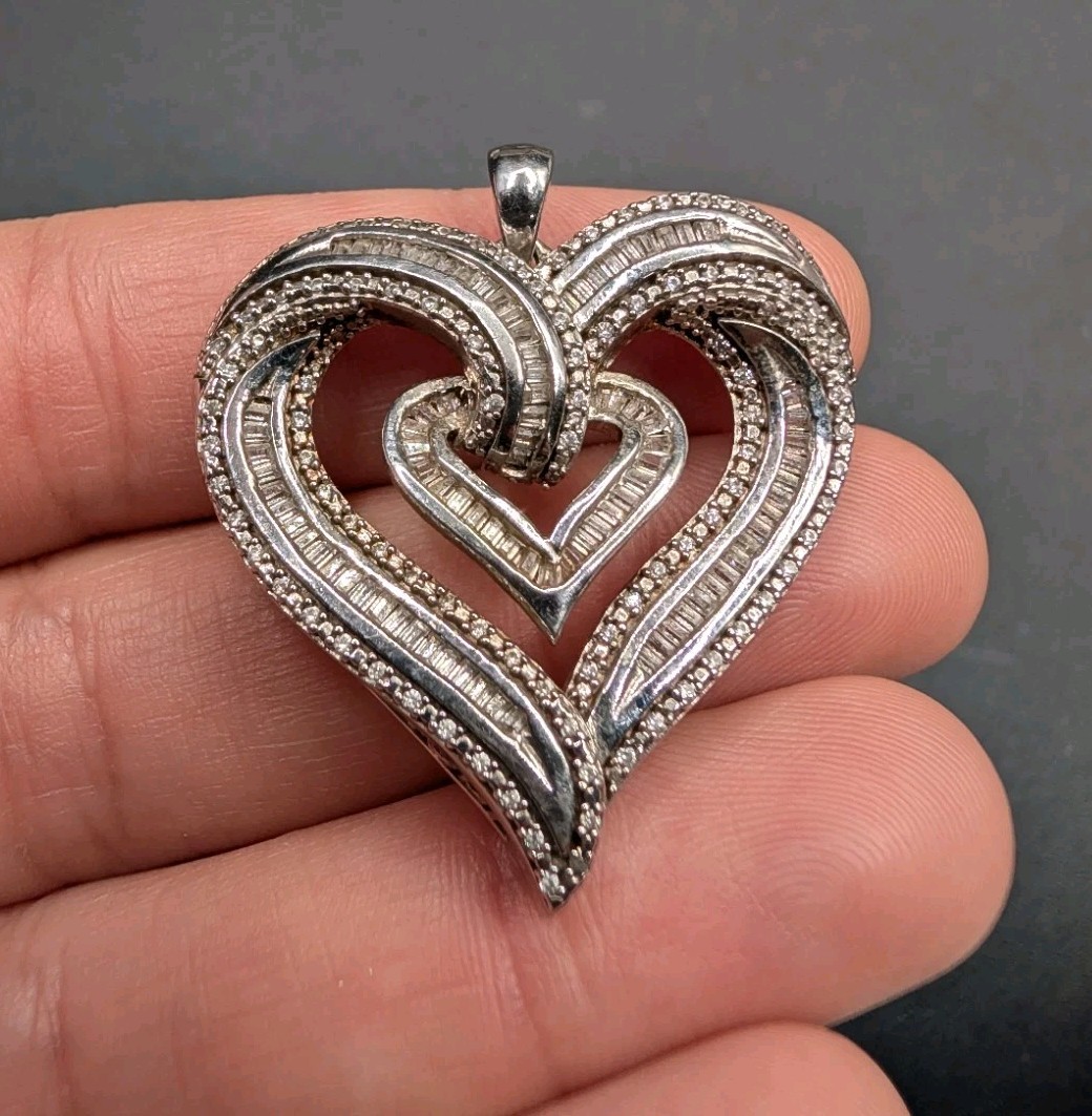 Sterling Silver 925 Rhodium Plated CZ Love Your Heart Pendant Great Mom Gift