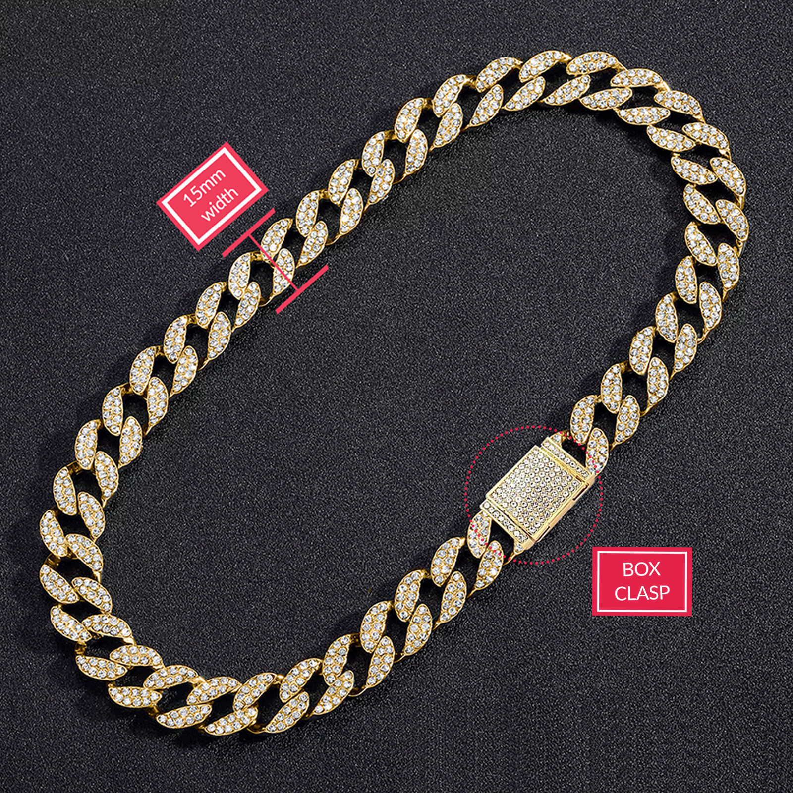 15mm Miami Iced Out Pave Cuban Link Chain Gold & Silver Necklace Bling Jewelry
