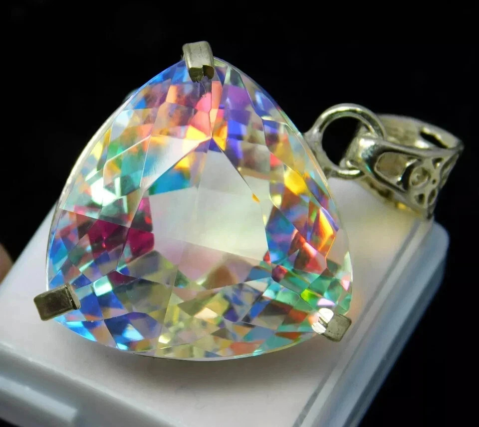 Certified Natural 109.50 Ct Trillion Mystic 925 Solid Silver Pendant Gemstone