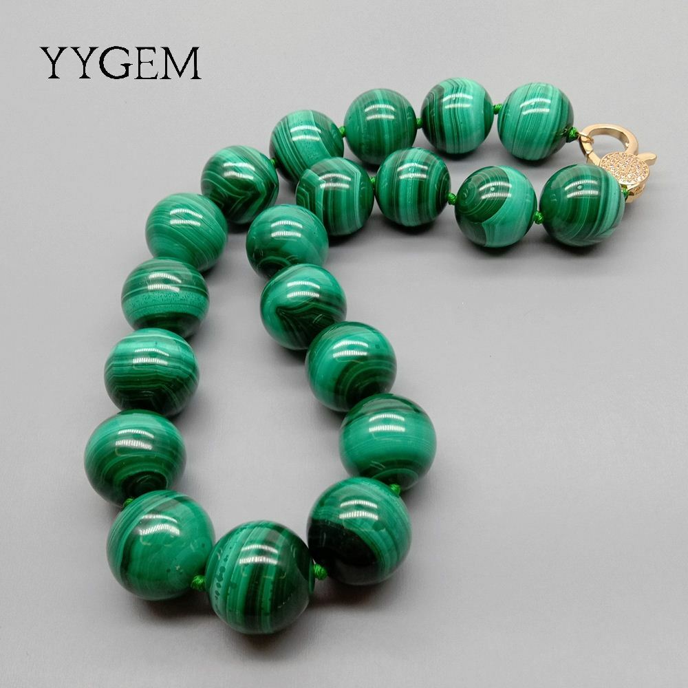 Natural AAA Grade 20mm Green Malachite Round Smooth Gemstone Necklace 46Cm