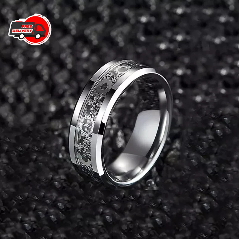 Steampunk Style Ring Stainless Steel Gear Wheel Tension Band Rock Men Jewelry