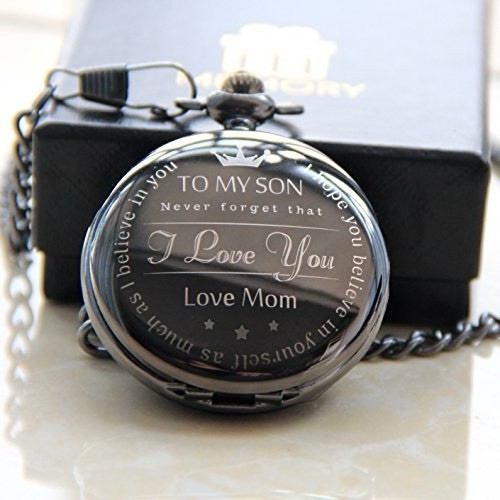 Pocket Watch Engraved TO SON LOVE MOM Holiday Gift Family Occasion Present