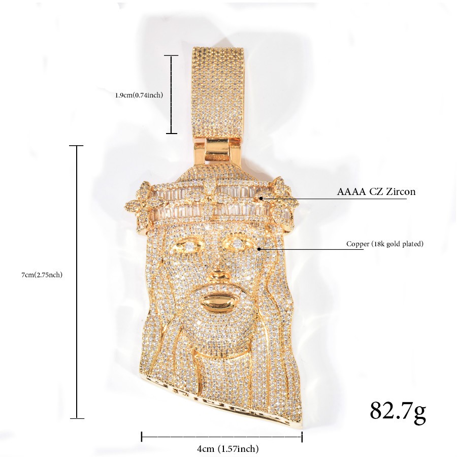 Hip Hop JESUS Pendant Necklace Gold Filled CZ Zircon Lucky Sweater Necklace Gift