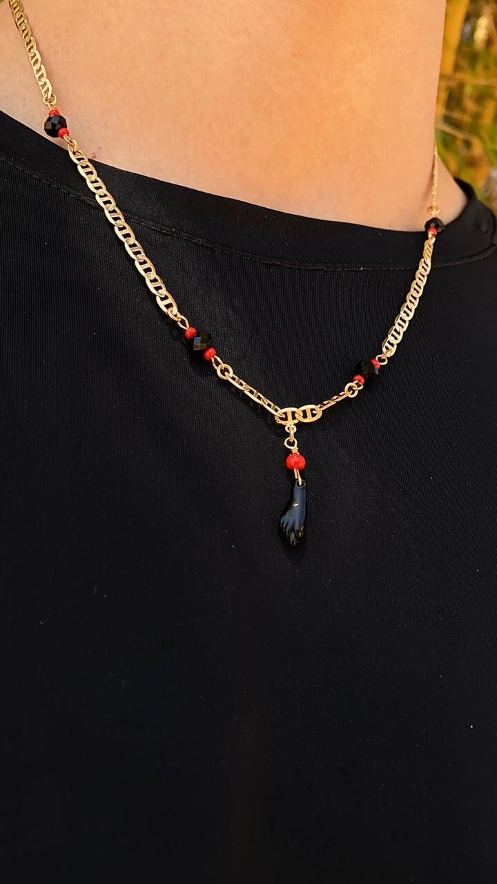 Necklace Azabache 20″ Mariner Chain 14K Gold Filled Womens Mens Adults Cadena
