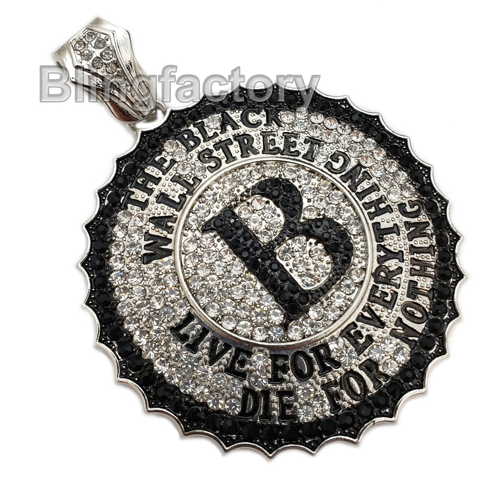 ICED HIP HOP SILVER PLATED THE BLACK WALL STREET CUBIC ZIRCONIA CHARM PENDANT
