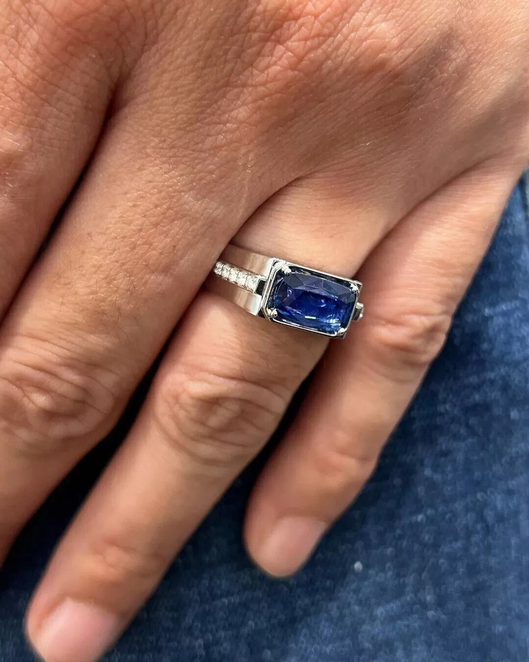 2.67 Ct Natural Sapphire & Diamond Wedding Men’s Band 14K White Gold Size 11
