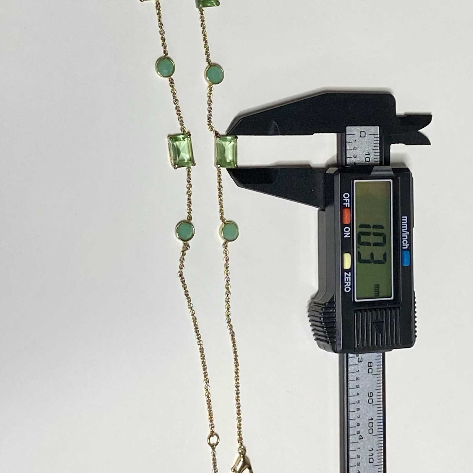 LRL Ralph Lauren Station Necklace Gold Tone With Green Emerald Cut Stones 16”
