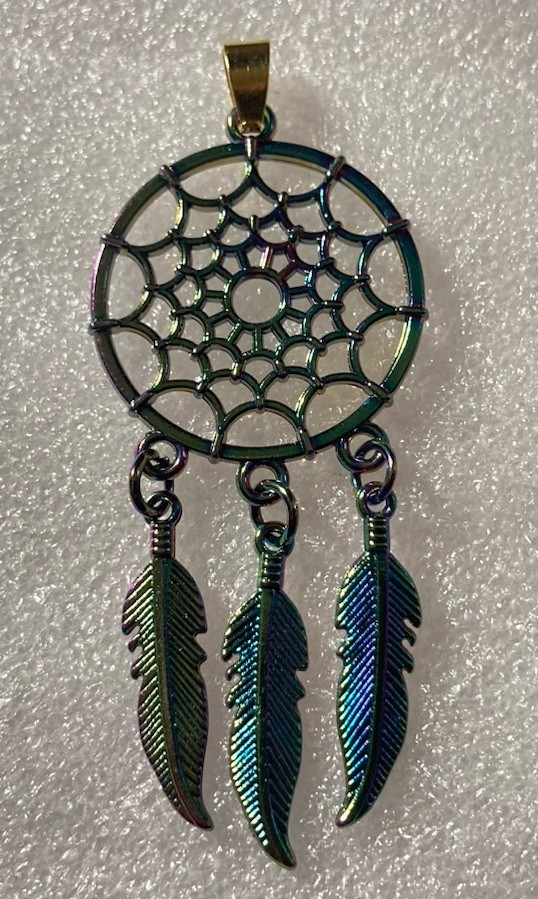 Tibetan Silver Multicolor Dream Catcher Pendant 2 Inch & Black Suede Necklace 18