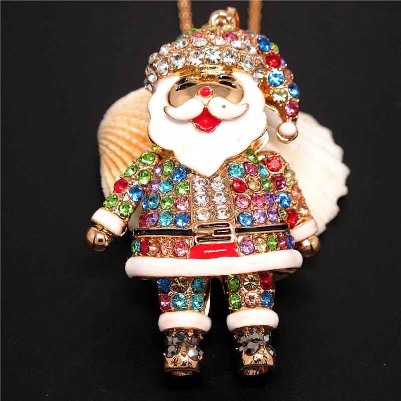 New Colorful Crystal Enamel Christmas Santa Claus Fashion Women Chain Necklace