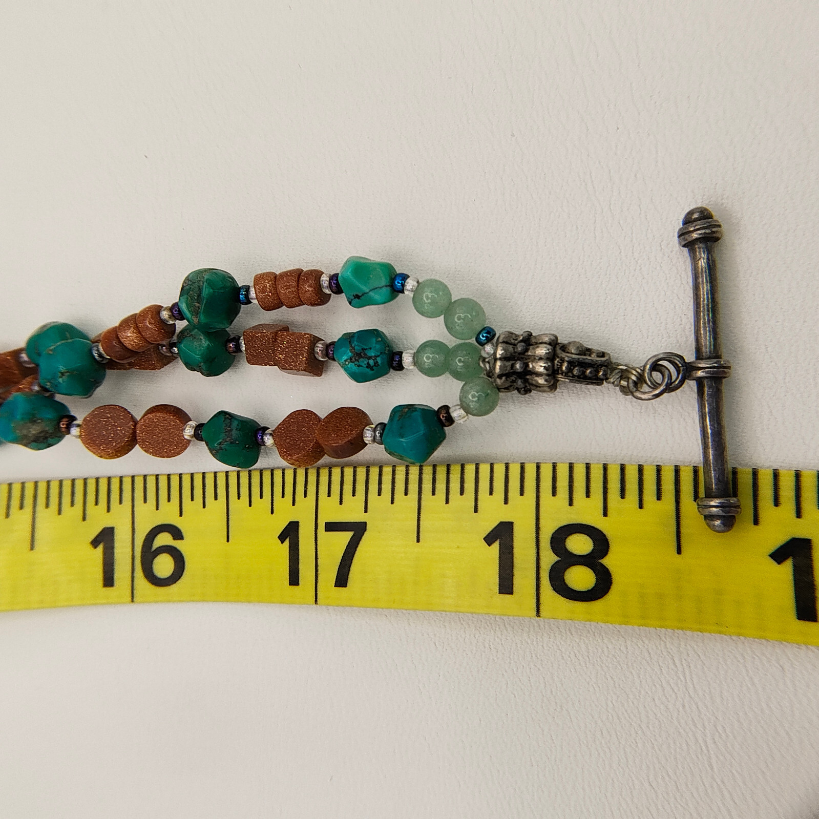 Faux Turquoise Pendant Necklace 925 Sterling Glitter Copper Color Bead Boho