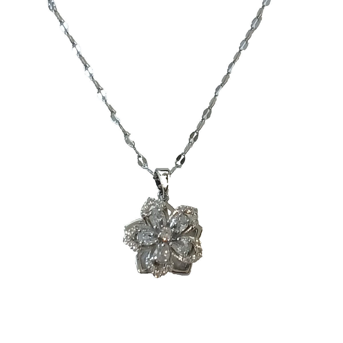 Women Rotating Flower pendant Necklace Stainless steel silver 15 in length