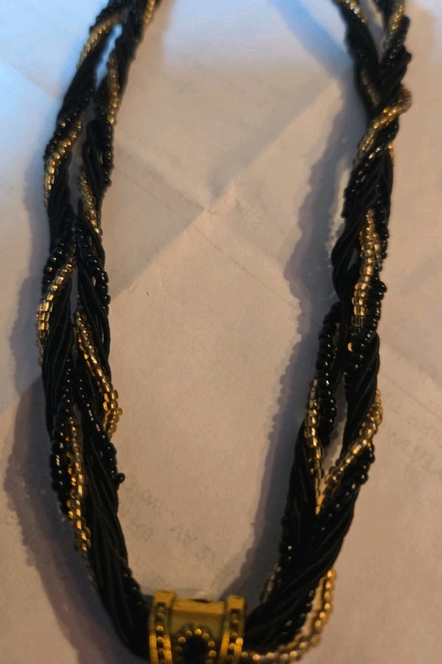 Designer Black/Grey Beaded Gemstone Pendant Necklace