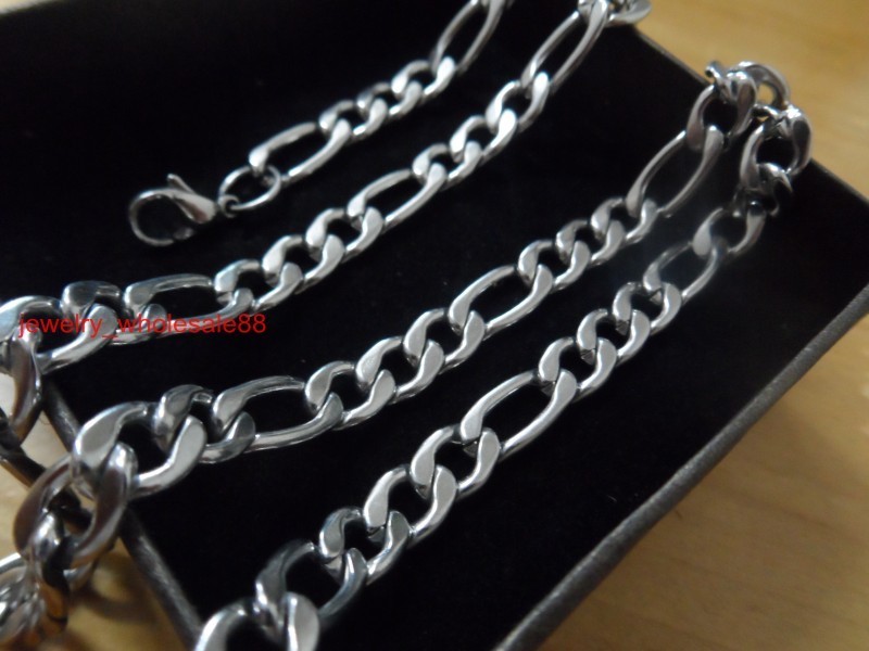 18”-40” Charming Men’s Figaro NK Chain Necklace Stainless Steel 7mm/9mm Wide