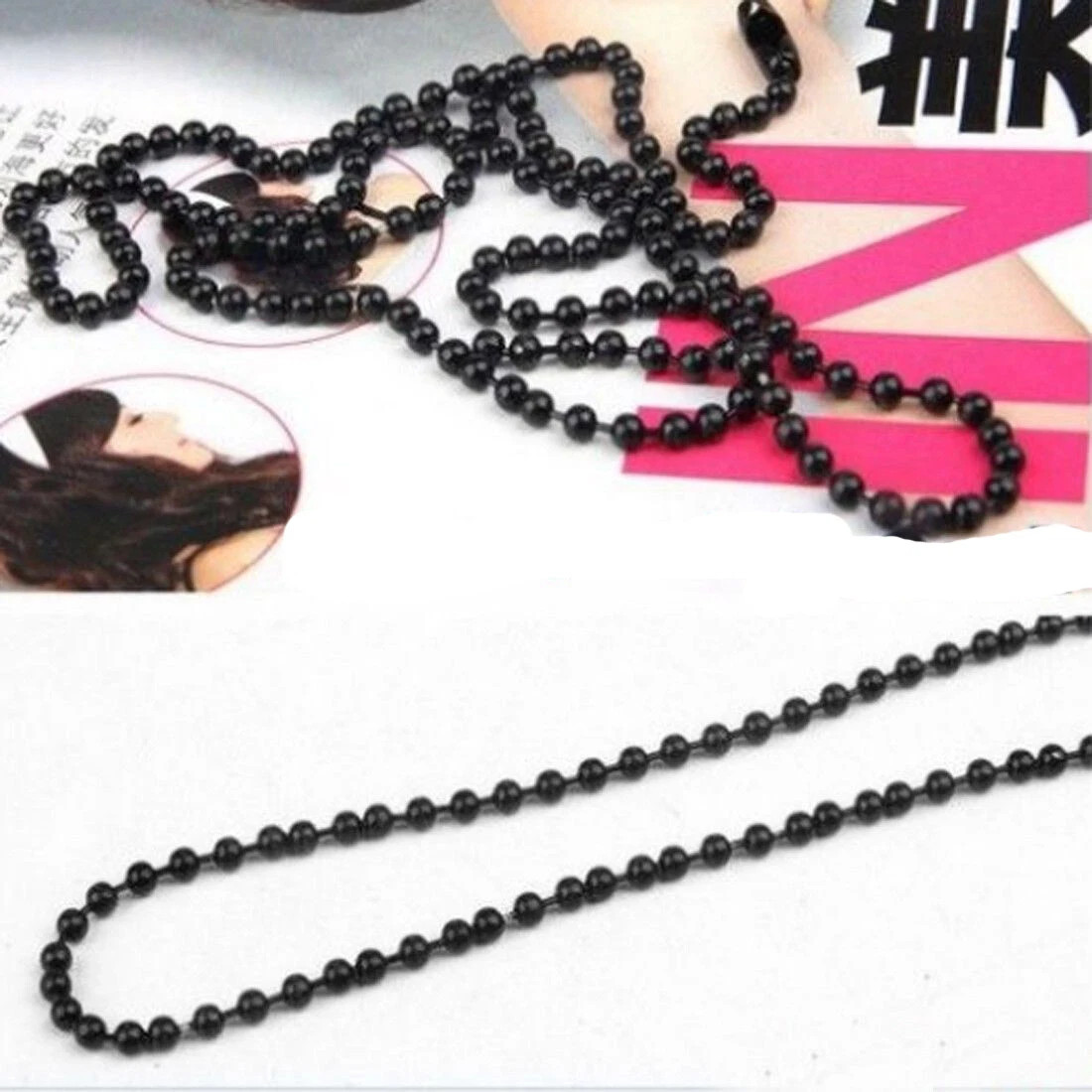 Men’s 1.5mm-10mm Black Stainless Steel Ball Beads Chain in Bulk Sale DIY Jewelry