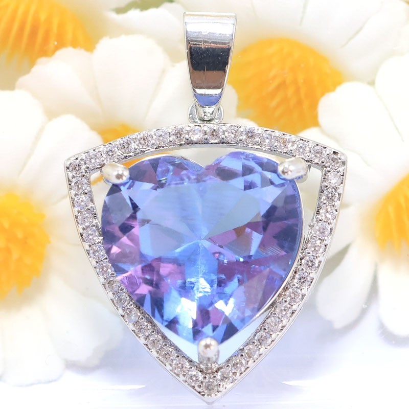 Buy 3 Get 1 Free Princess Cut Color Changing Alexandrite Topaz CZ Silver Pendant