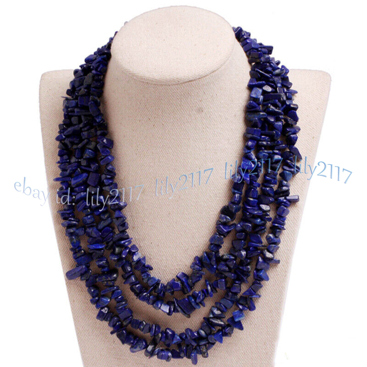4Row Natural Gemstone Chip Cluster Statement Beads Multi-Strand Necklace 17-20”