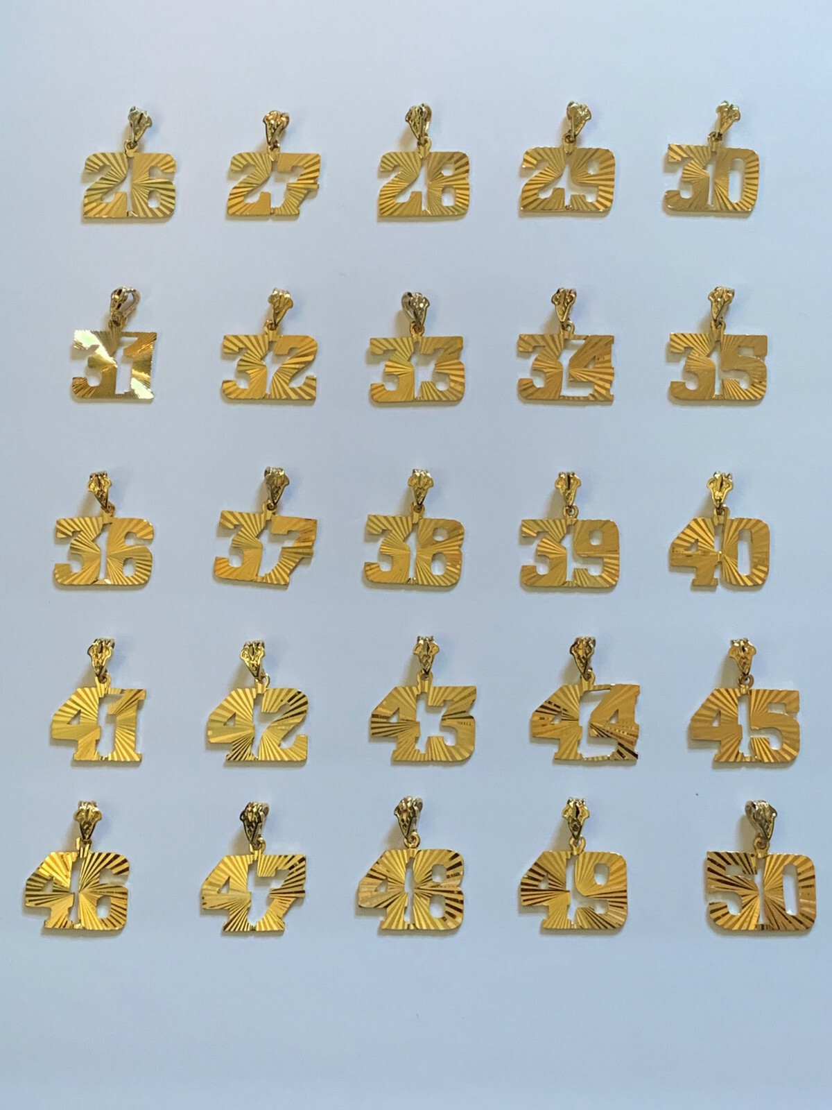 Gold Number Pendant a larger Diamond-Cut 24k GP Jersey Numbers 26-50