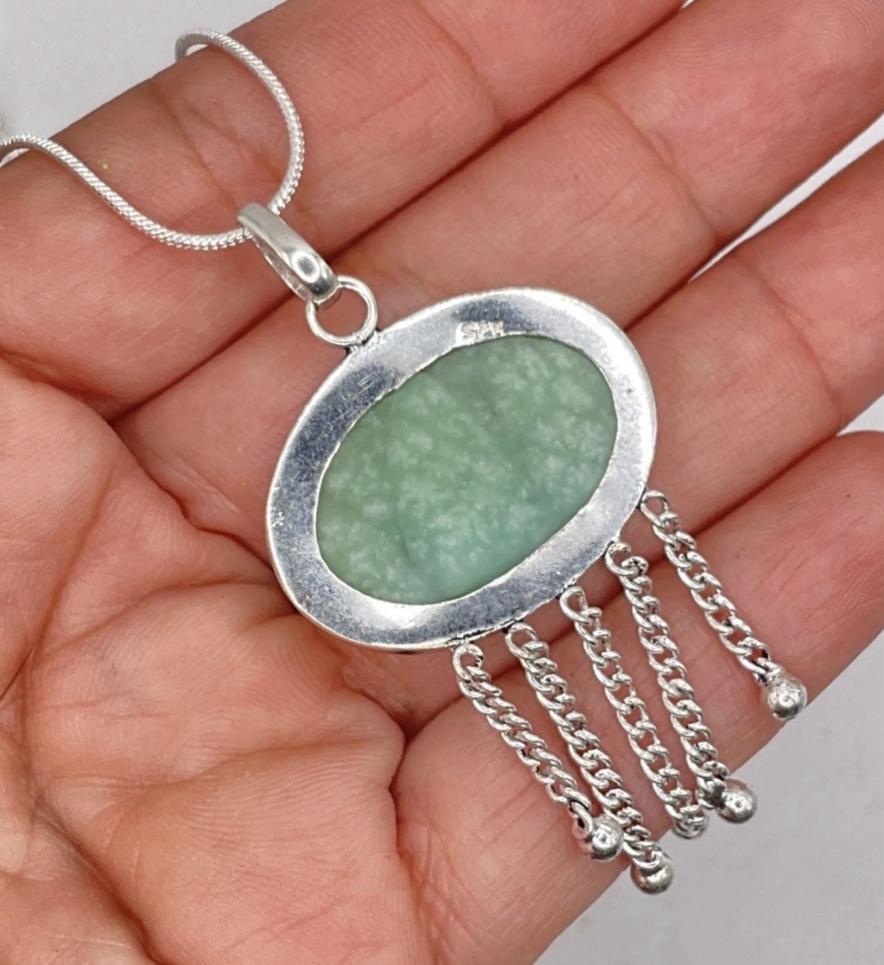 Green Larimar Sterling Silver plated Fringe Pendant Necklace