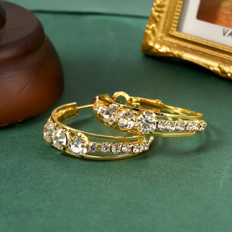 Gold Color Zircon Pierced Hoop Earrings – New